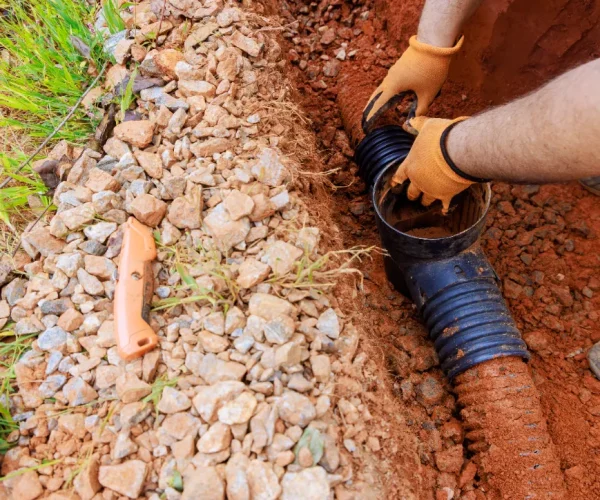 A storm sewer pipe installation underground.