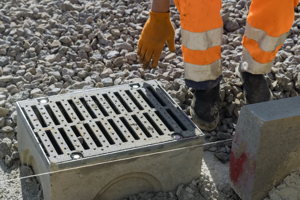 Drainage concrete metal above the ground.