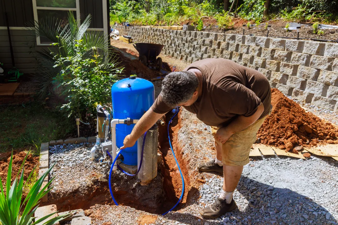 Pipes in trench are ready for connection to a home.